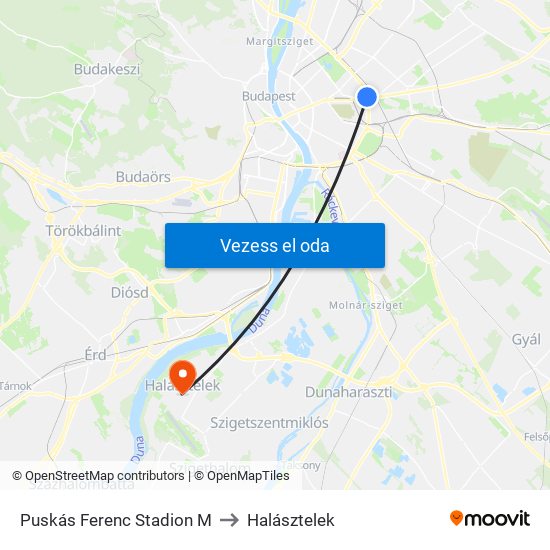 Puskás Ferenc Stadion M to Halásztelek map