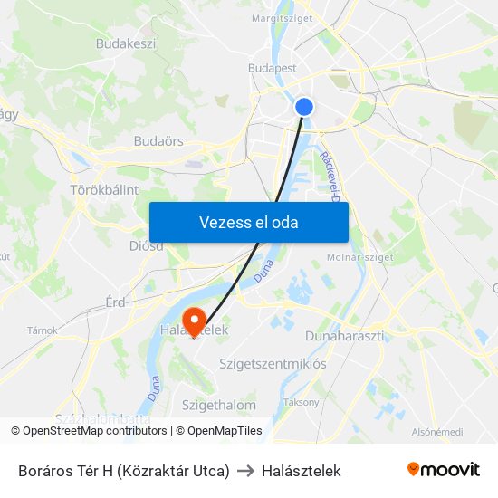 Boráros Tér H (Közraktár Utca) to Halásztelek map