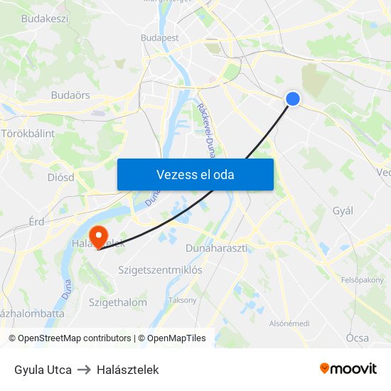 Gyula Utca to Halásztelek map