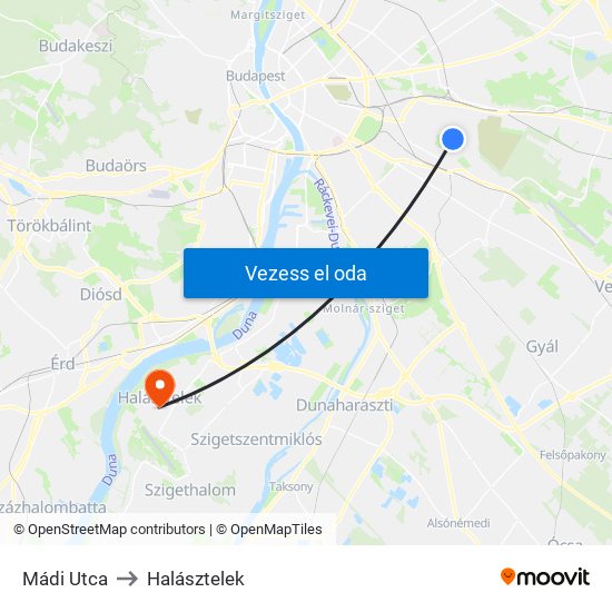 Mádi Utca to Halásztelek map