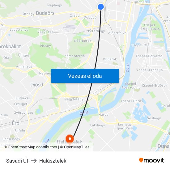Sasadi Út to Halásztelek map