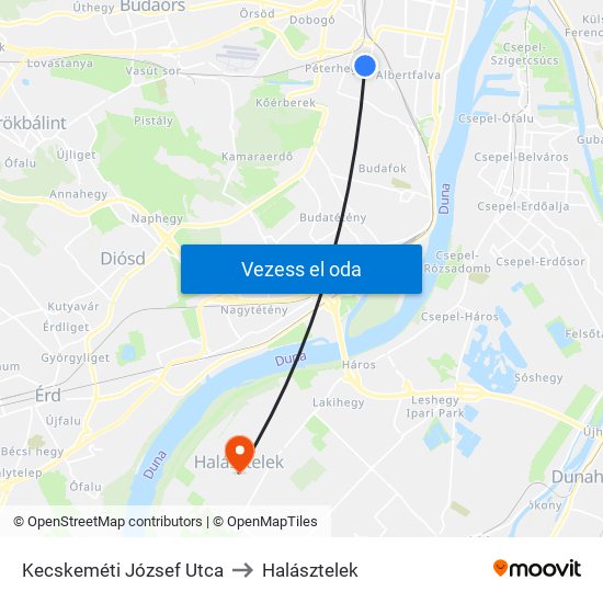 Kecskeméti József Utca to Halásztelek map