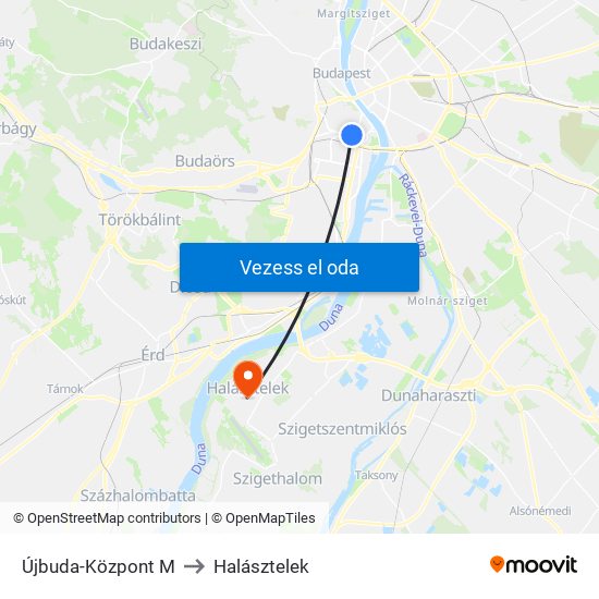 Újbuda-Központ M to Halásztelek map