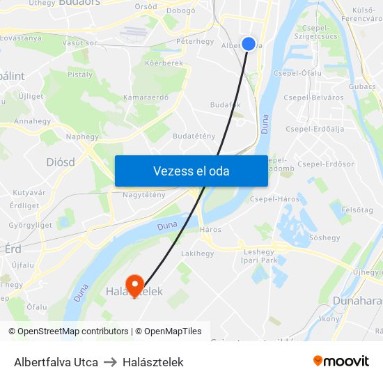 Albertfalva Utca to Halásztelek map
