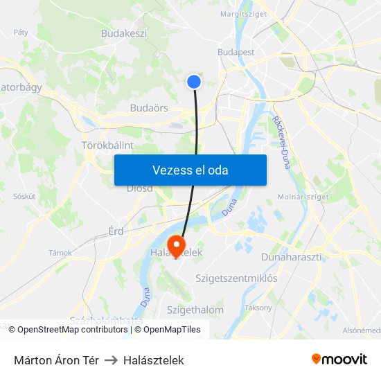 Márton Áron Tér to Halásztelek map