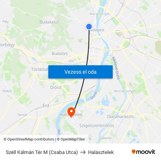 Széll Kálmán Tér M (Csaba Utca) to Halásztelek map