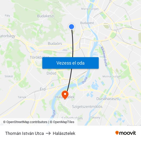 Thomán István Utca to Halásztelek map
