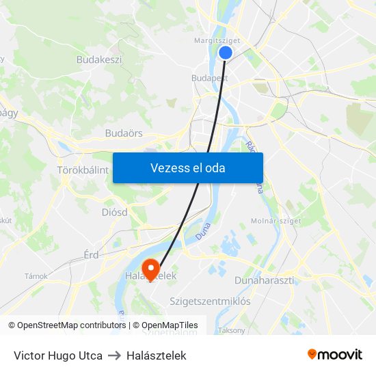 Victor Hugo Utca to Halásztelek map