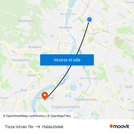 Tisza István Tér to Halásztelek map