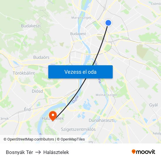 Bosnyák Tér to Halásztelek map