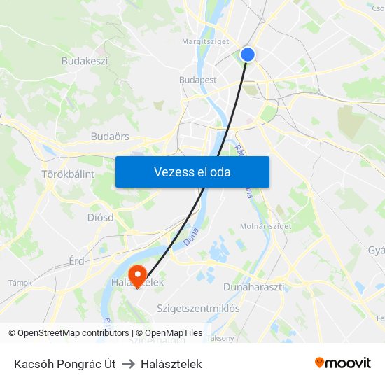 Kacsóh Pongrác Út to Halásztelek map