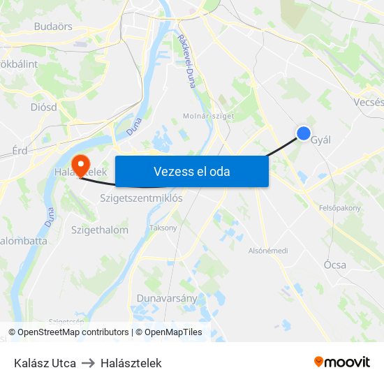 Kalász Utca to Halásztelek map