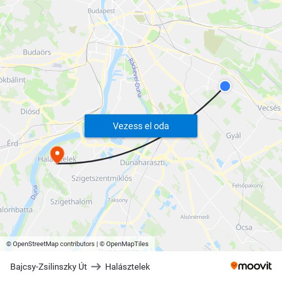 Bajcsy-Zsilinszky Út to Halásztelek map