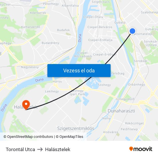 Torontál Utca to Halásztelek map