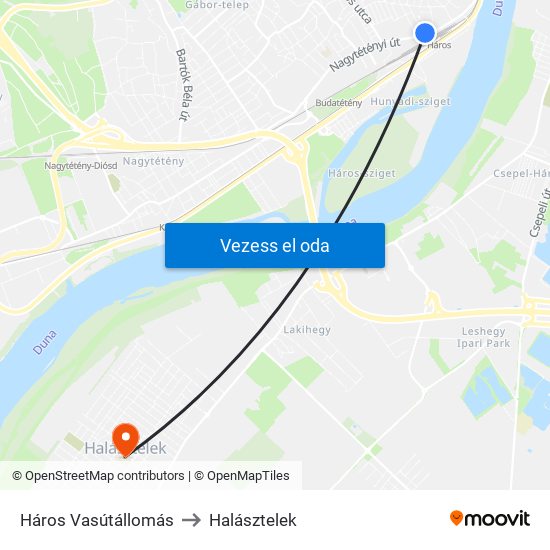 Háros Vasútállomás to Halásztelek map