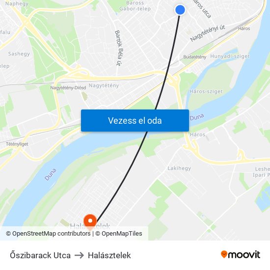 Őszibarack Utca to Halásztelek map