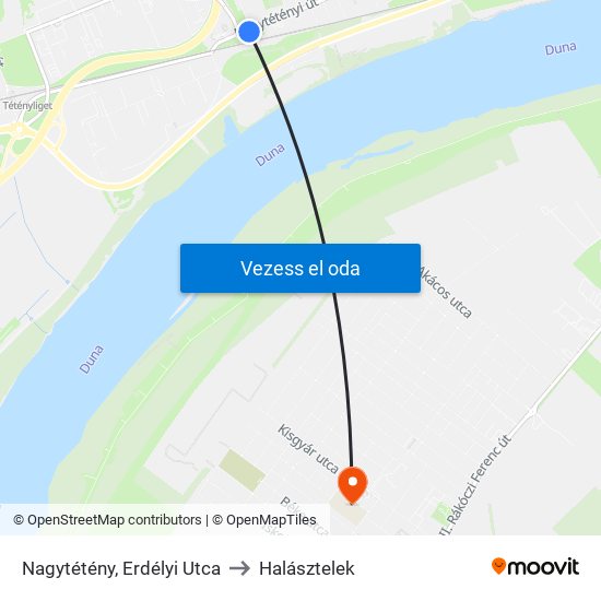 Nagytétény, Erdélyi Utca to Halásztelek map