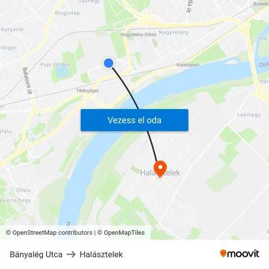 Bányalég Utca to Halásztelek map