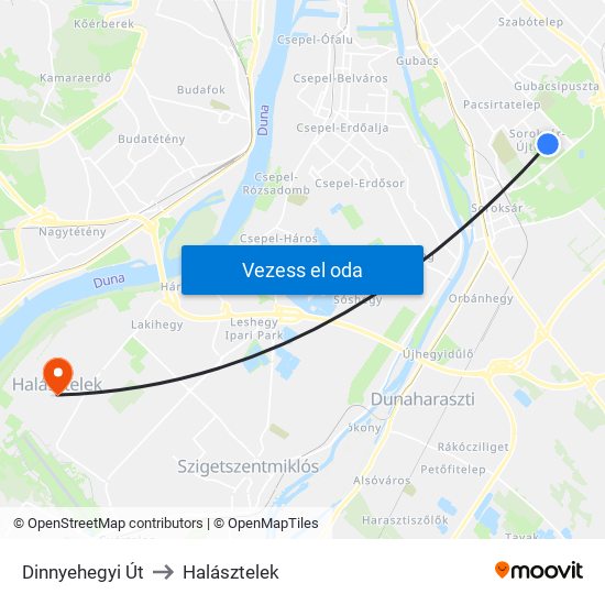 Dinnyehegyi Út to Halásztelek map