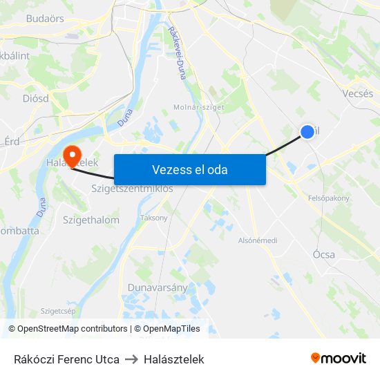 Rákóczi Ferenc Utca to Halásztelek map