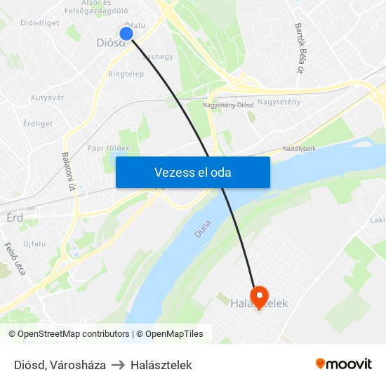 Diósd, Városháza to Halásztelek map