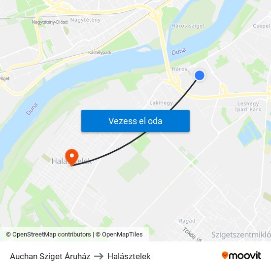 Auchan Sziget Áruház to Halásztelek map