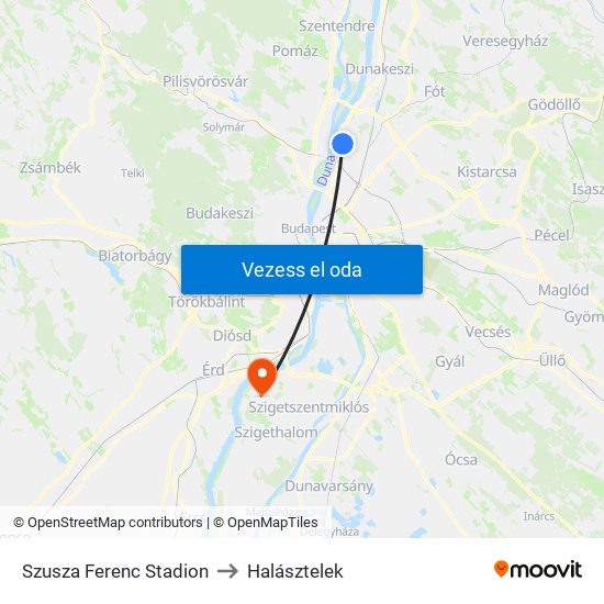 Szusza Ferenc Stadion to Halásztelek map