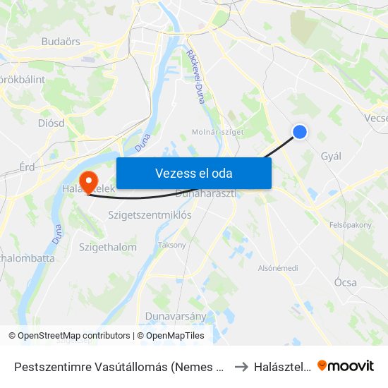 Pestszentimre Vasútállomás (Nemes Utca) to Halásztelek map