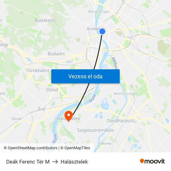 Deák Ferenc Tér M to Halásztelek map
