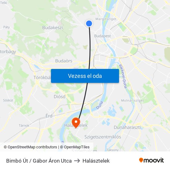 Bimbó Út / Gábor Áron Utca to Halásztelek map