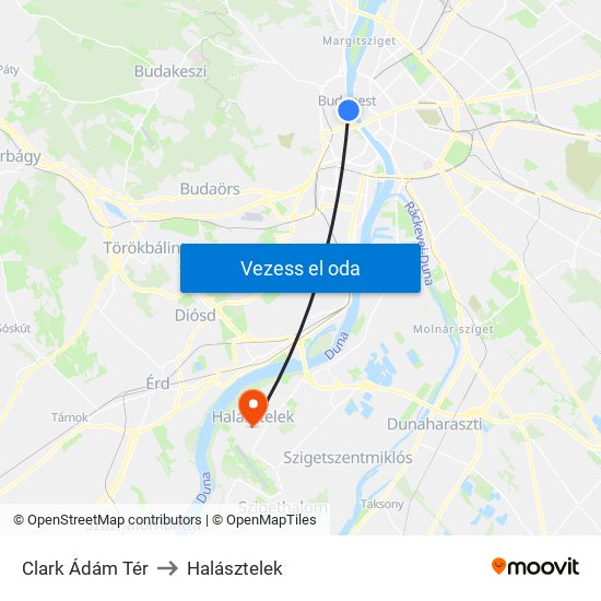 Clark Ádám Tér to Halásztelek map