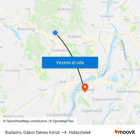Budaörs, Gábor Dénes Körút to Halásztelek map