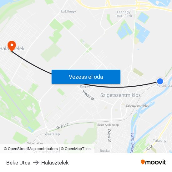 Béke Utca to Halásztelek map