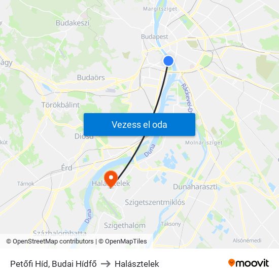 Petőfi Híd, Budai Hídfő to Halásztelek map