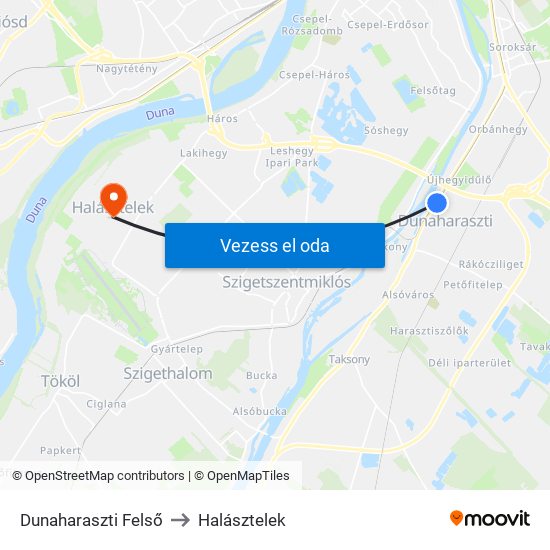 Dunaharaszti Felső to Halásztelek map
