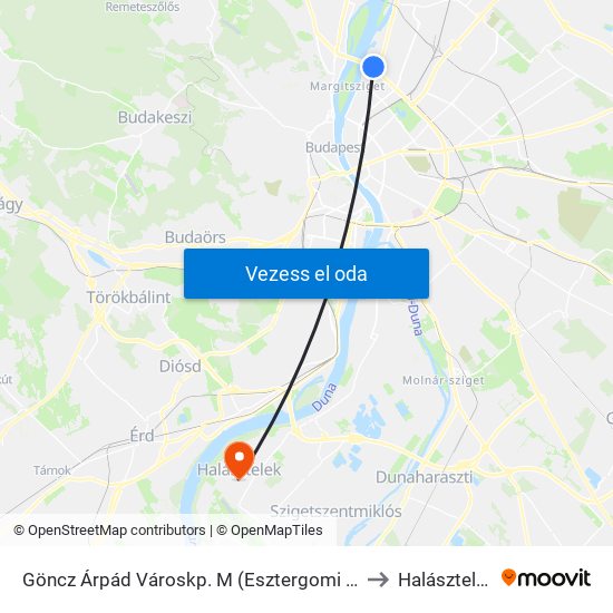 Göncz Árpád Városkp. M (Esztergomi Út) to Halásztelek map