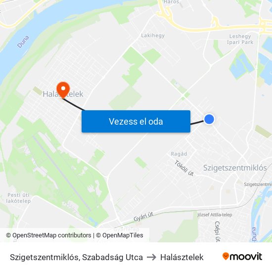 Szigetszentmiklós, Szabadság Utca to Halásztelek map