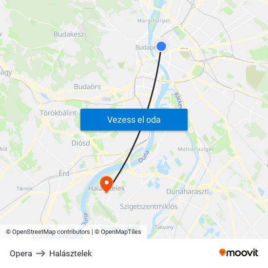 Opera to Halásztelek map