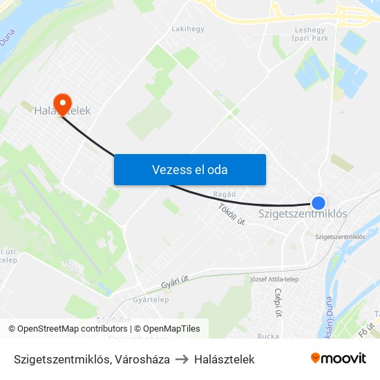 Szigetszentmiklós, Városháza to Halásztelek map