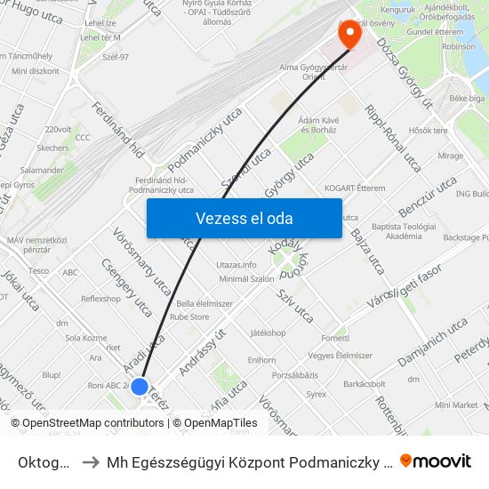 Oktogon M to Mh Egészségügyi Központ Podmaniczky Utcai Telephely map