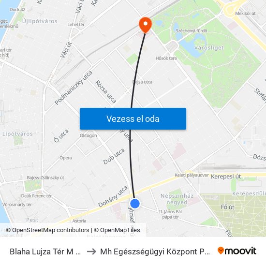 Blaha Lujza Tér M (Népszínház Utca) to Mh Egészségügyi Központ Podmaniczky Utcai Telephely map