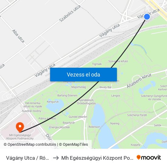 Vágány Utca / Róbert Károly Körút to Mh Egészségügyi Központ Podmaniczky Utcai Telephely map