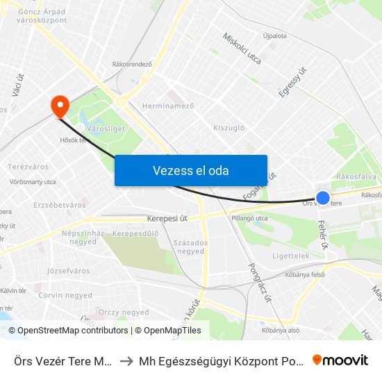 Örs Vezér Tere M+H (Kerepesi Út) to Mh Egészségügyi Központ Podmaniczky Utcai Telephely map