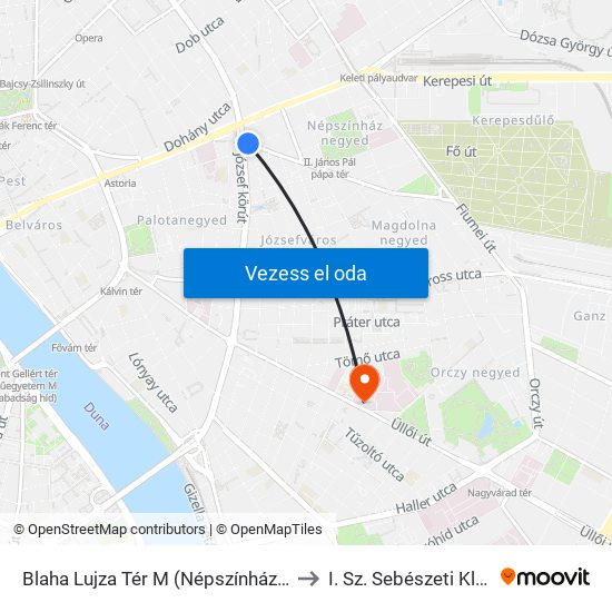 Blaha Lujza Tér M (Népszínház Utca) to I. Sz. Sebészeti Klinika map