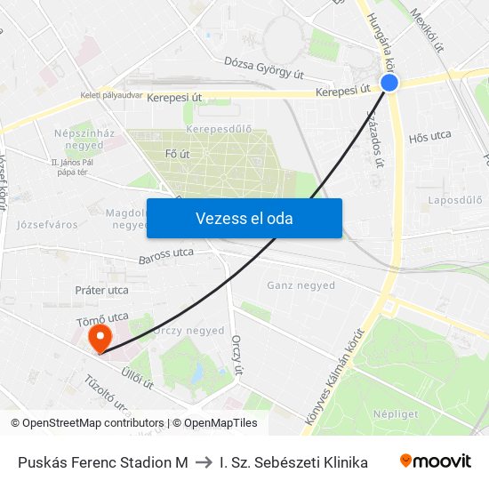 Puskás Ferenc Stadion M to I. Sz. Sebészeti Klinika map