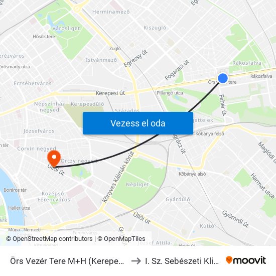 Örs Vezér Tere M+H (Kerepesi Út) to I. Sz. Sebészeti Klinika map