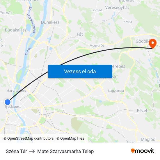 Széna Tér to Mate Szarvasmarha Telep map