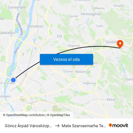 Göncz Árpád Városközpont to Mate Szarvasmarha Telep map