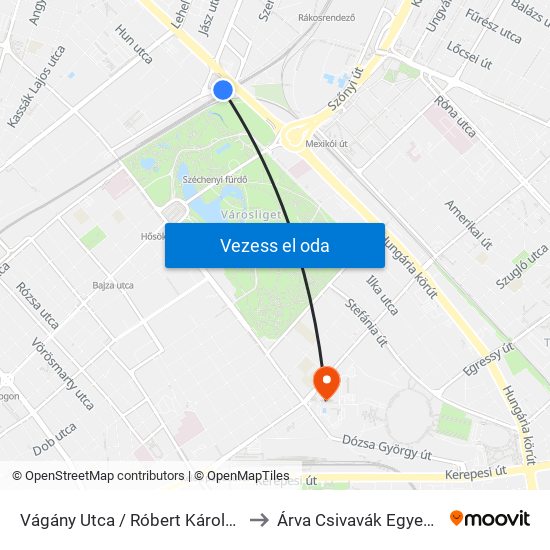 Vágány Utca / Róbert Károly Körút to Árva Csivavák Egyesülete map