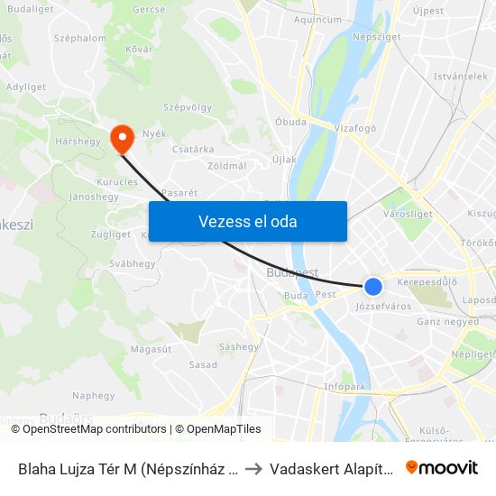 Blaha Lujza Tér M (Népszínház Utca) to Vadaskert Alapítvány map